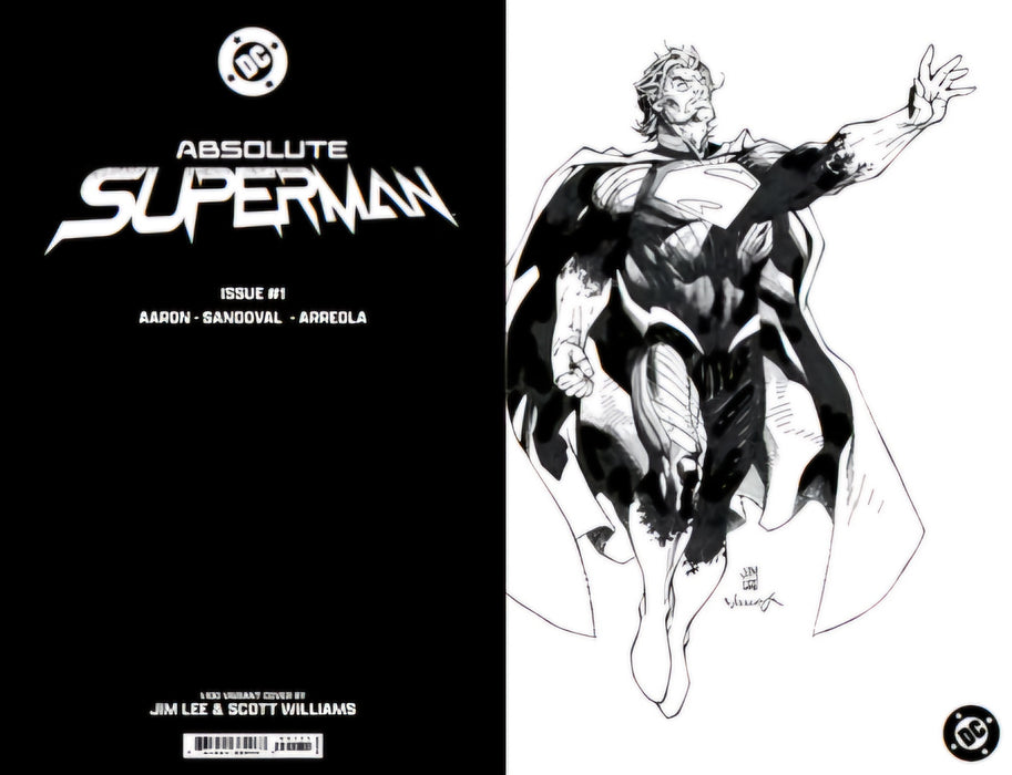 ABSOLUTE SUPERMAN #1 RI 1:100 JIM LEE BLACK & WHITE CARD STOCK PRESALE SHIPS 11/6/2024